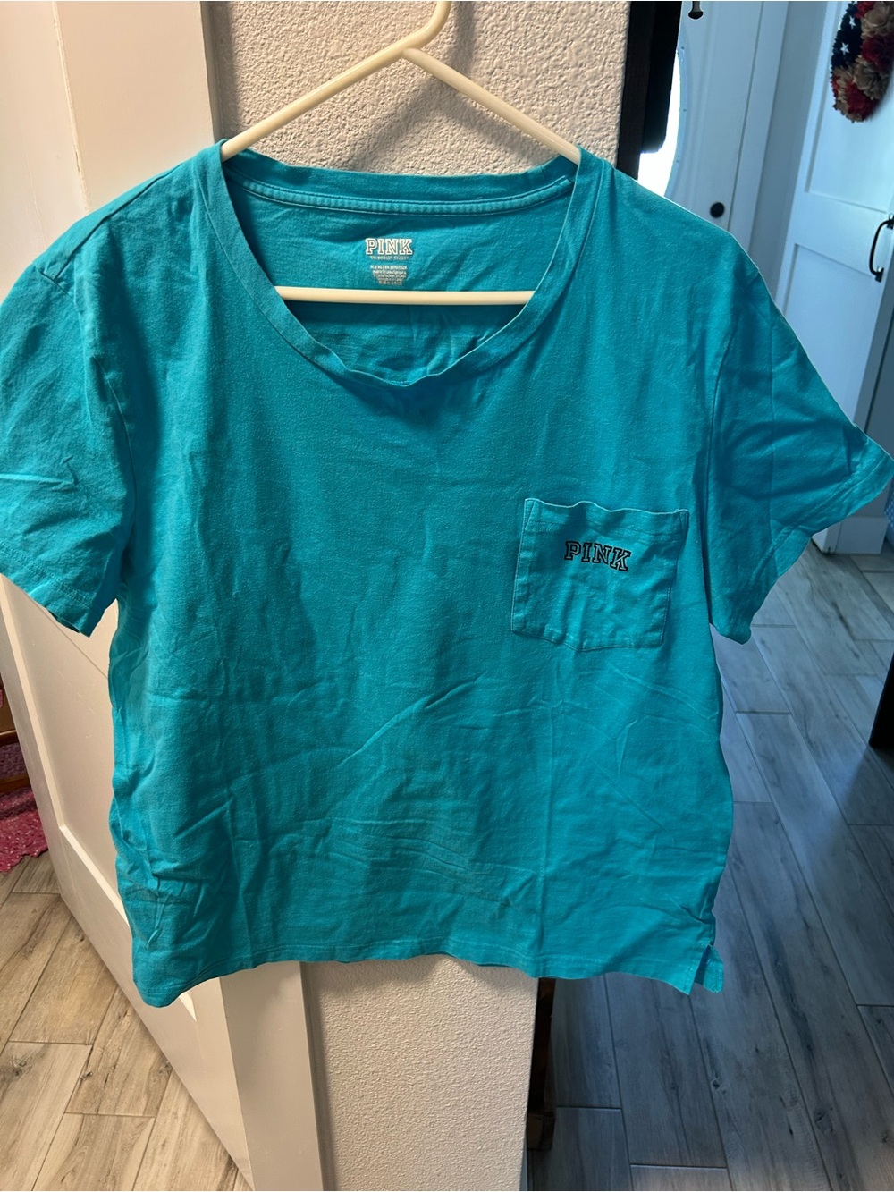 PINK Victoria's Secret Teal Short Sleeve Pocket Tee